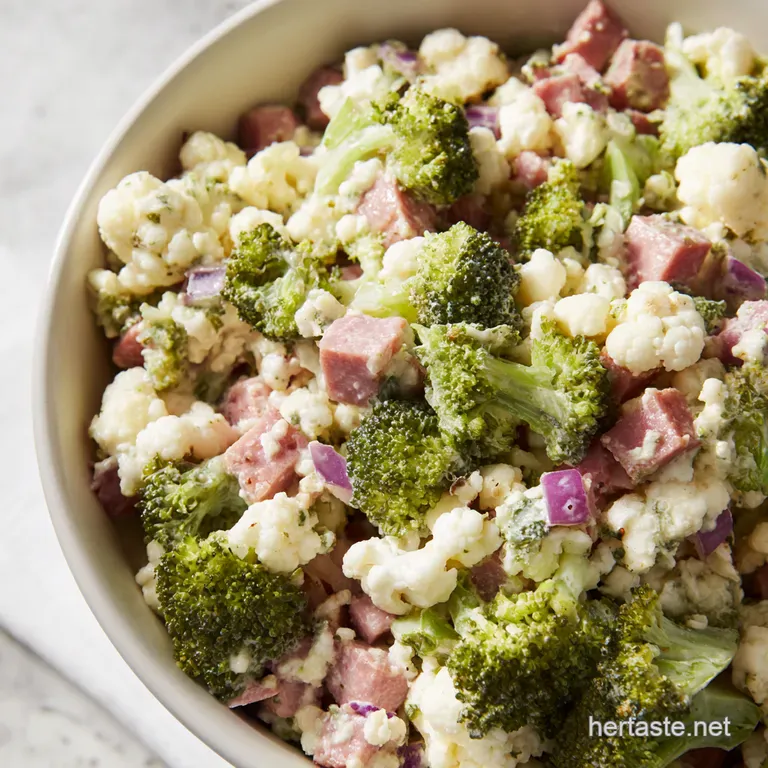 Cauliflower Broccoli Ham Salad Low Carb Keto