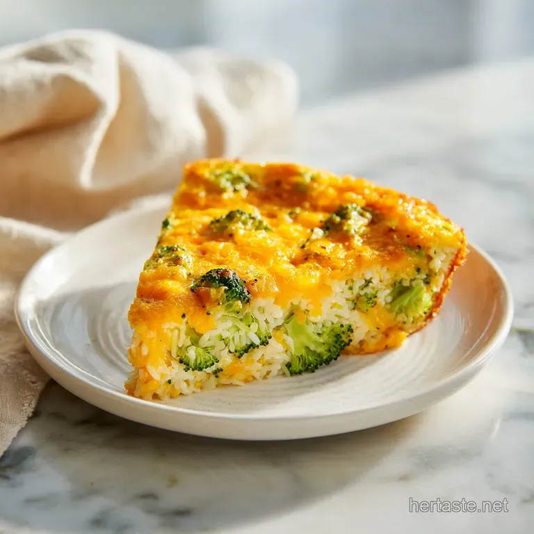 A square scoop of creamy cheesy rice and broccoli on a white plate, garnished with a sprinkle of fresh green parsley.