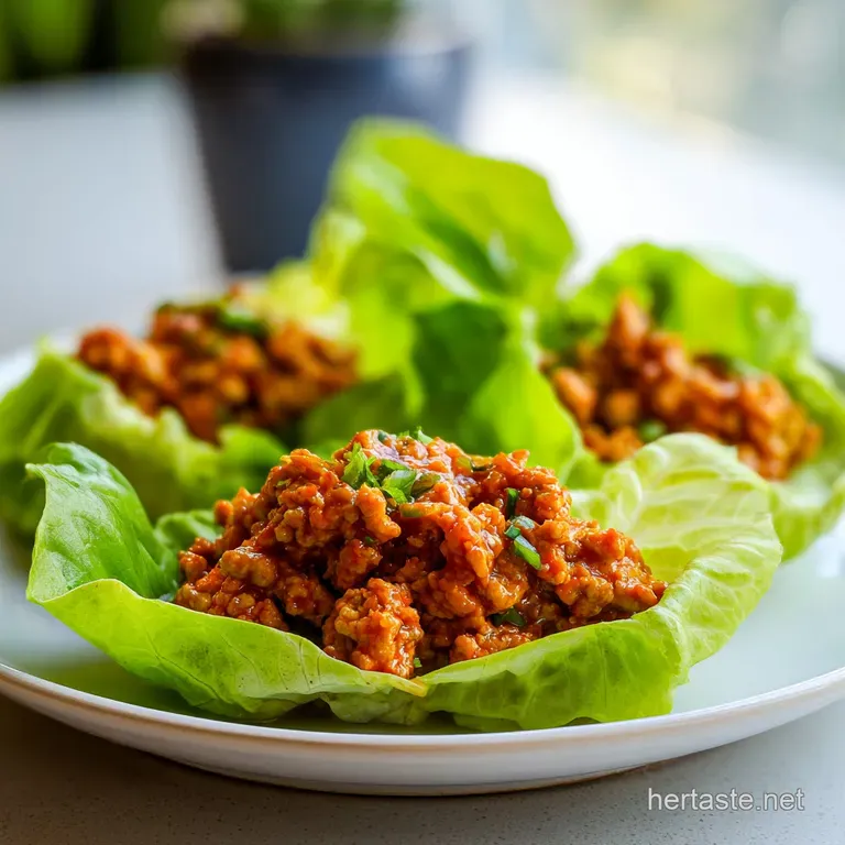 Crisp butter lettuce cups filled with savory meat and vibrant carrots, arranged on a white ceramic platter.