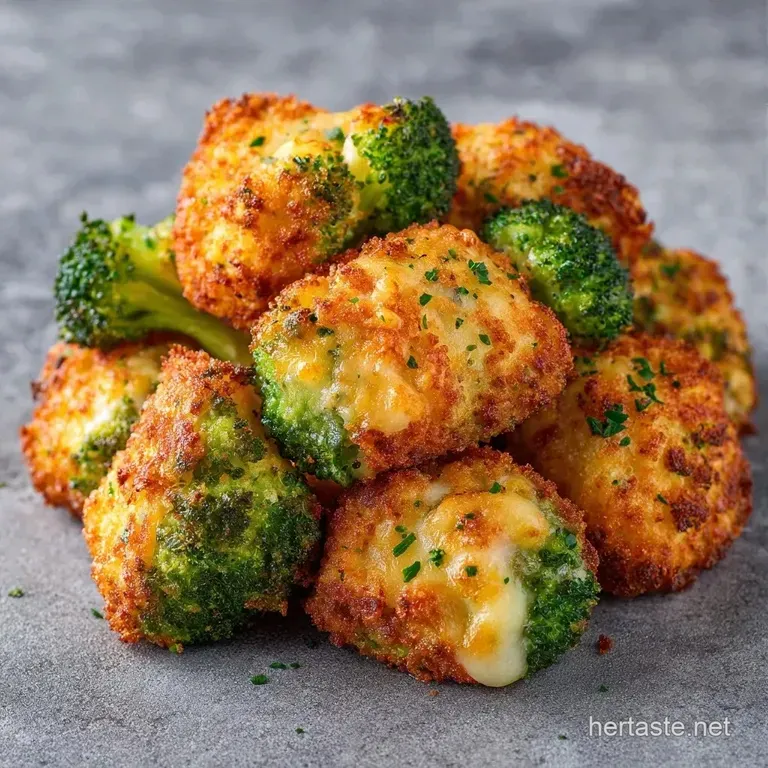 Golden, toasted cheese and broccoli clusters arranged on a sleek white platter with a side of creamy garlic dip.
