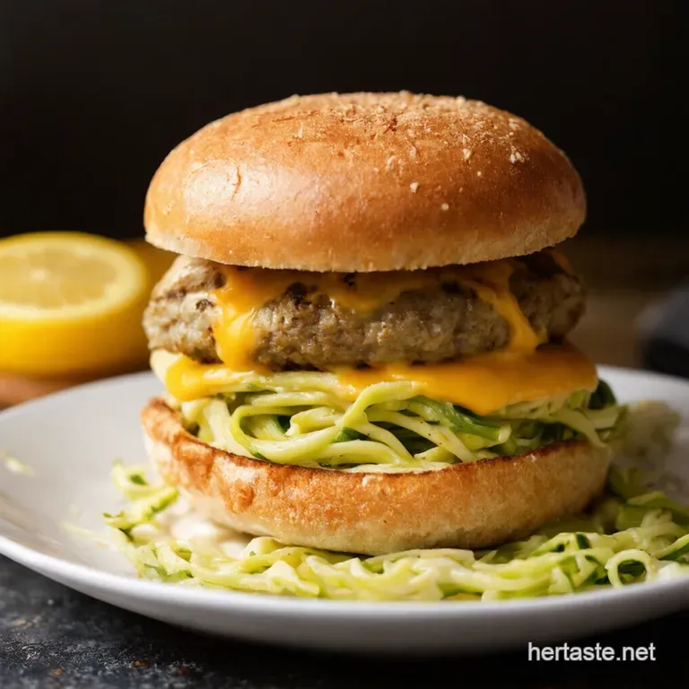 Cheesy Garlic Burgers with Zesty Lemon Butter Zoodles presentation