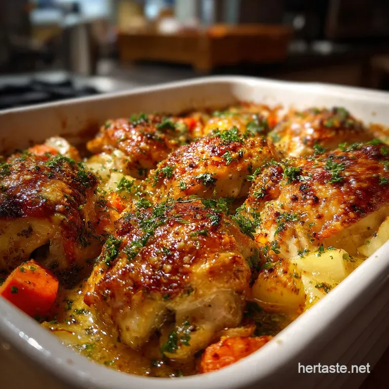 Elegant plate featuring a slice of golden-crusted chicken bake, steam rising, paired with a vibrant green side salad for f...