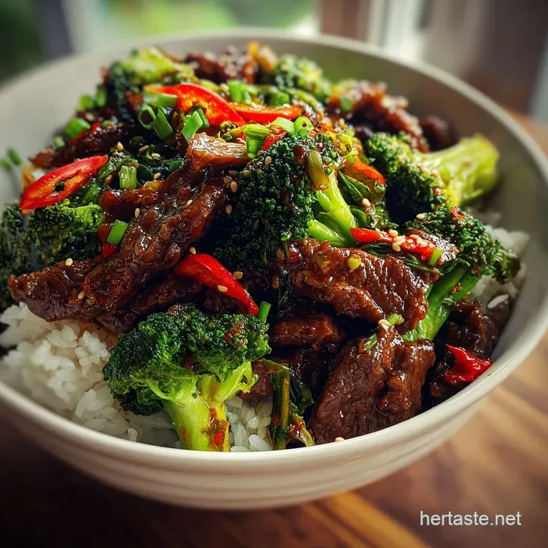 Perfectly arranged beef and broccoli served over fluffy white rice; steam rising from a dark glossy, savory sauce.