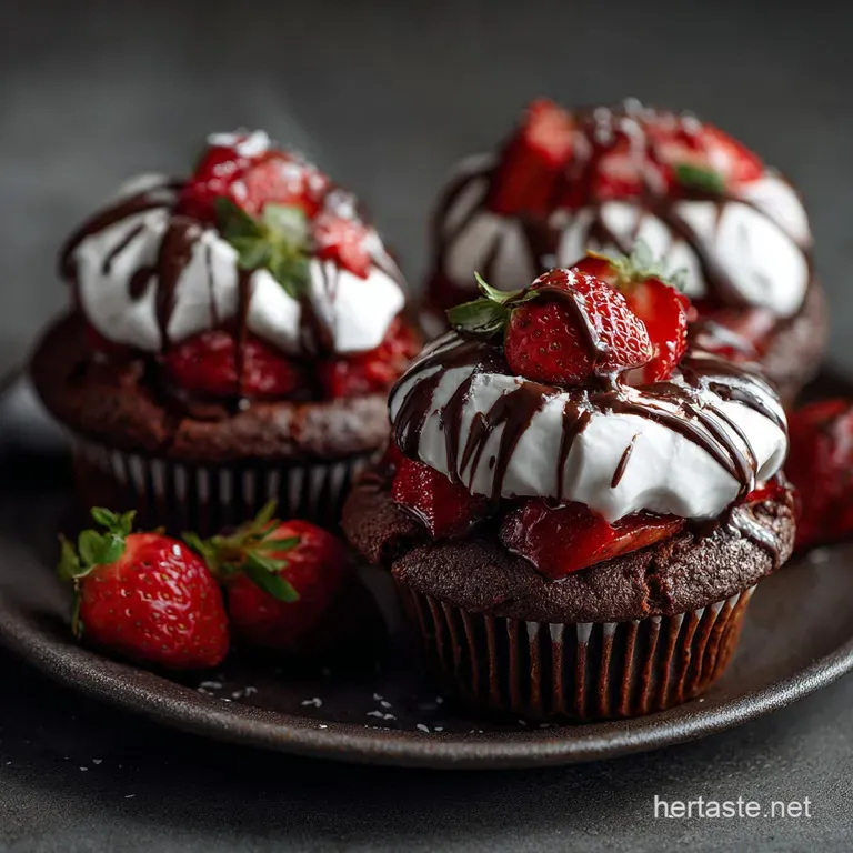 Vegan Chocolate Strawberry Shortcake Cupcakes: the Ultimate Flaky Dessert presentation