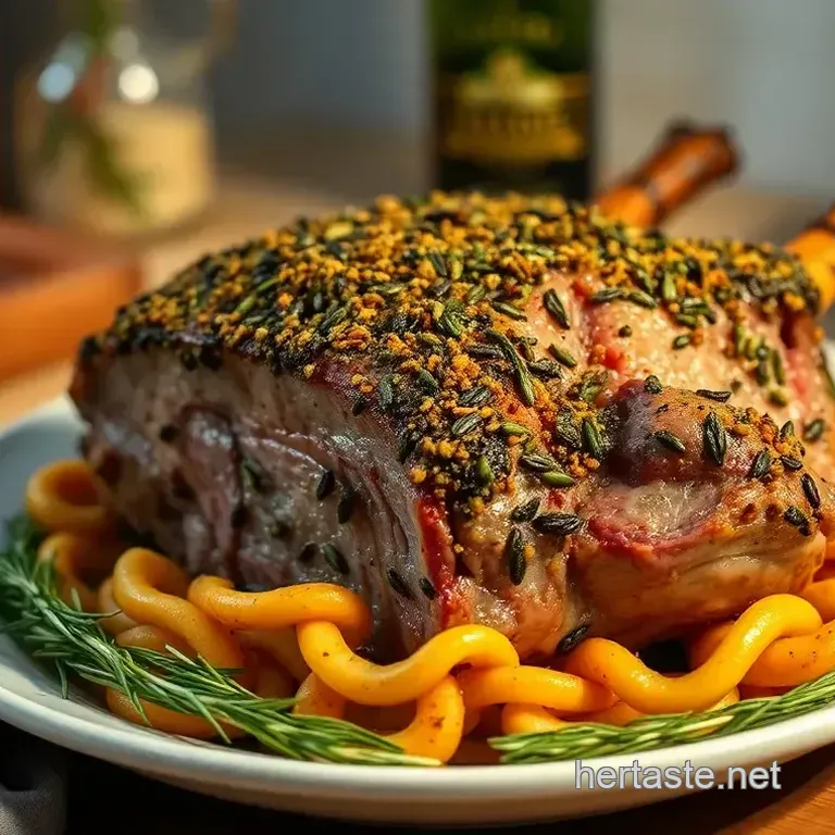 Classic Herb-Crusted Roast Lamb with Roasted Root Vegetables