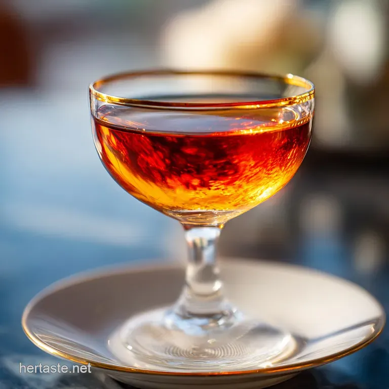 Elegant Manhattan cocktail: a glistening cherry resting at the bottom of a crystal glass, filled with a warm, inviting amb...