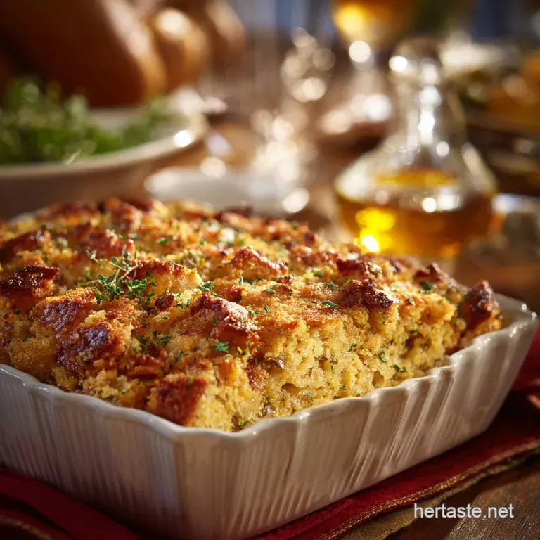 Southern Thanksgiving Menu: Classic Cornbread and Sausage Dressing presentation