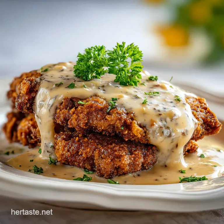 Perfectly plated country fried steak with a side of mashed potatoes and green beans, all glistening with butter and sauce.