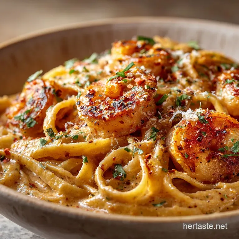 The Big Easy Buzz Creamy Cajun Shrimp Linguine presentation