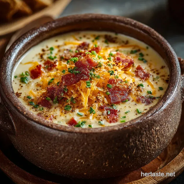 Creamy Cheddarpotato Soup with Bacon: Rich Silky Comfort Food presentation