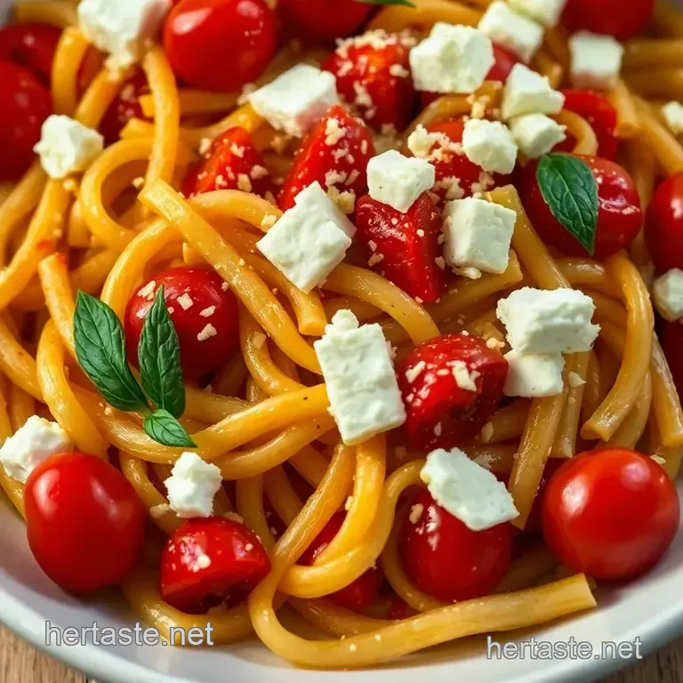 Creamy Feta Pasta with Roasted Cherry Tomatoes presentation