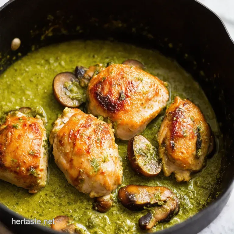 Creamy Garlic Mushroom Chicken Thighs with SunDried Tomato Pesto Burst presentation