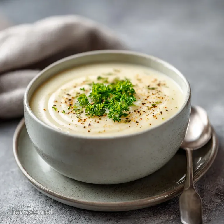 A rustic bowl of steaming potato soup, topped with crispy bacon bits and a swirl of cream.
