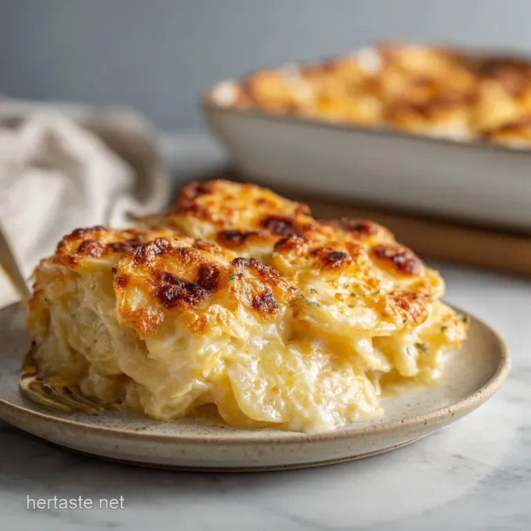 Elegant serving of rich scalloped potatoes, topped with fresh chives and a sprinkle of paprika.