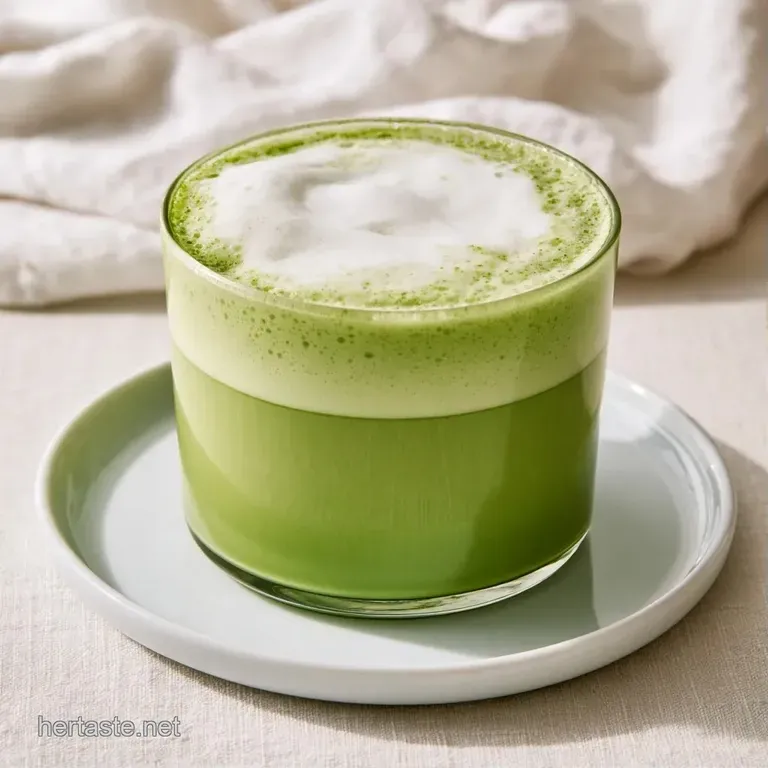 A tall glass of layered vibrant green and creamy white liquid with a frothy top on a minimal wooden tray.