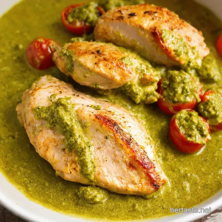 Creamy Pesto Chicken with Burst Cherry Tomatoes presentation