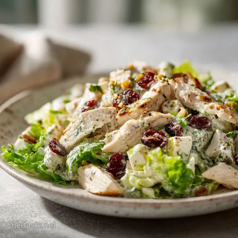 A scoop of creamy chicken salad on a bed of crisp lettuce leaves, topped with a sprinkle of paprika.