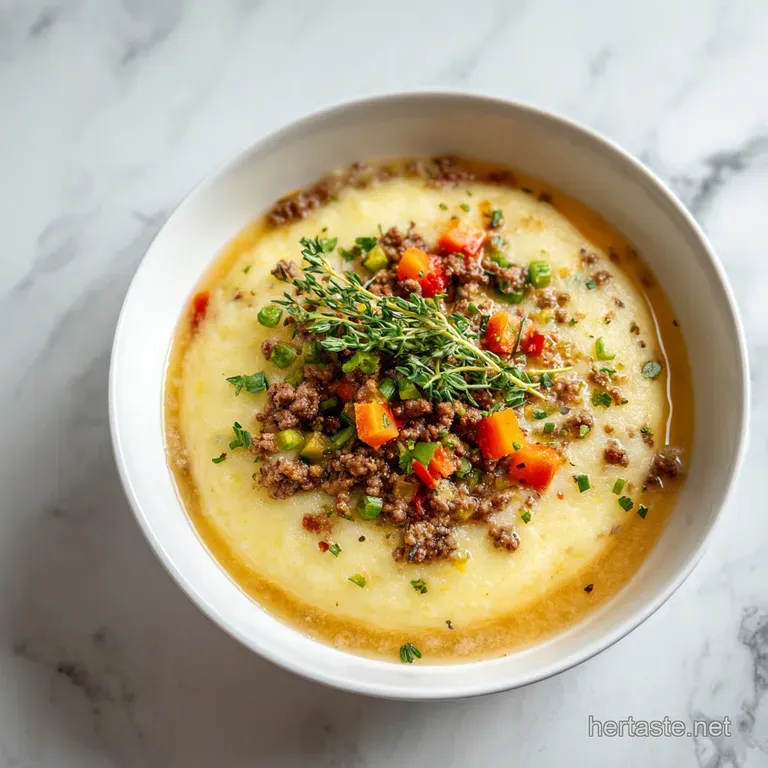 A swirl of creamy mashed potato crowns a rich beef and vegetable filling, garnished with fresh parsley.