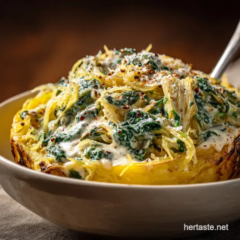 The Ultimate Comfort Swap Creamy Spinach Artichoke Spaghetti Squash Alfredo presentation