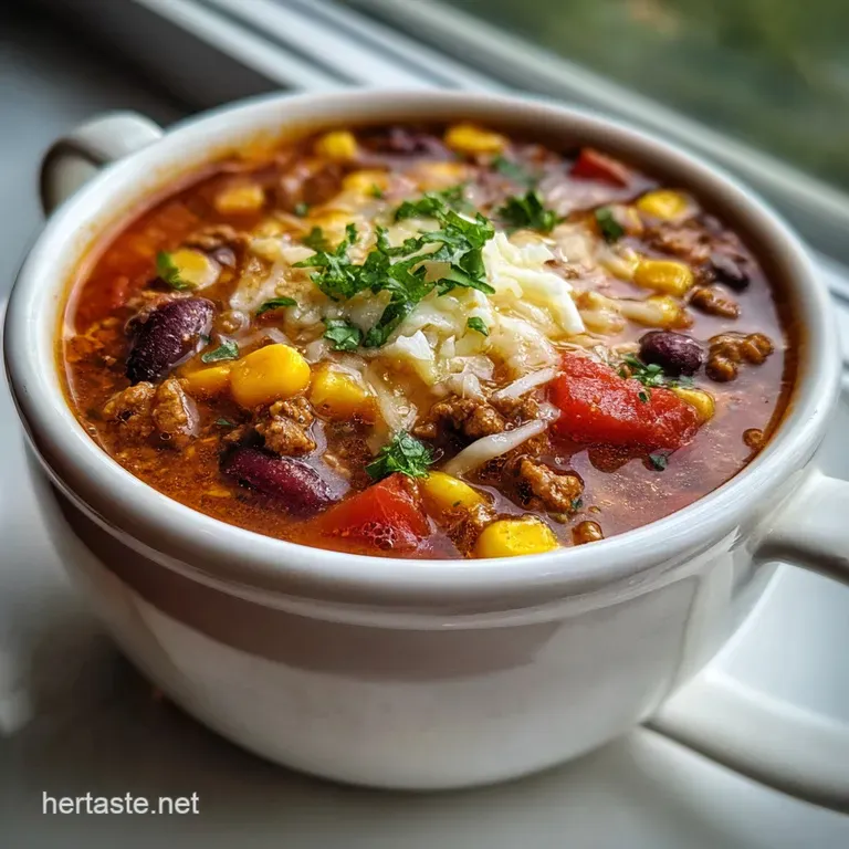Creamy taco soup served in a rustic bowl with a dollop of sour cream and a sprinkle of fresh cilantro for a pop of green.