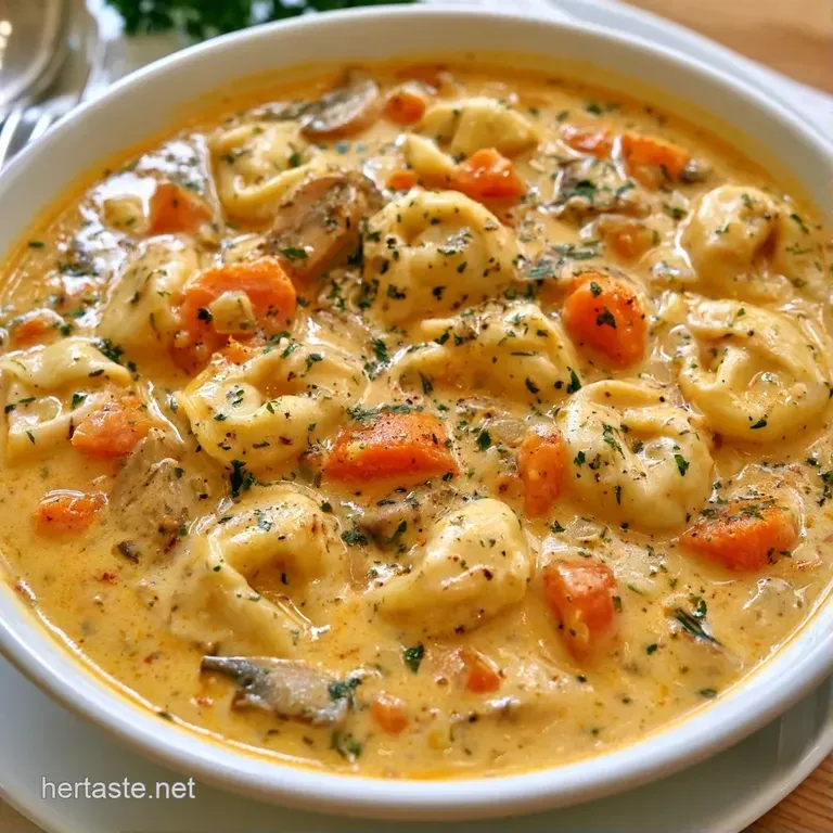 A white ceramic bowl of hearty pasta soup topped with fresh parsley, served with crusty bread on a rustic wood table.
