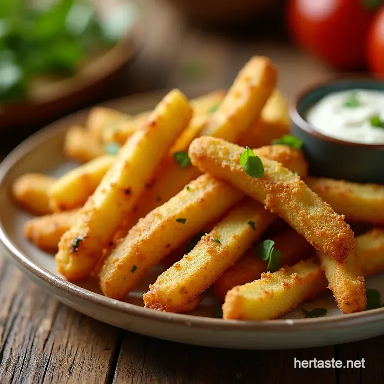 Crispy Golden Zucchini Fries with Lemongarlic Aioli presentation