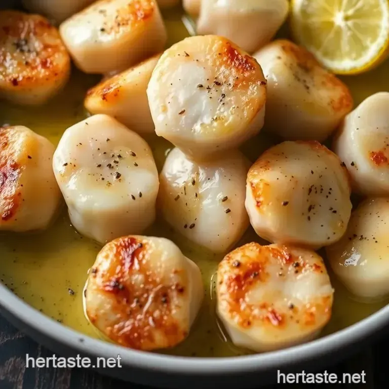Crispy Roasted Scallops with Lemon Butter Sauce presentation