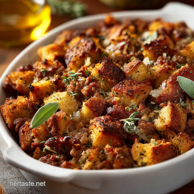 Thanksgiving Stuffing: Crispy Sage Thyme and Sausage Dressing presentation