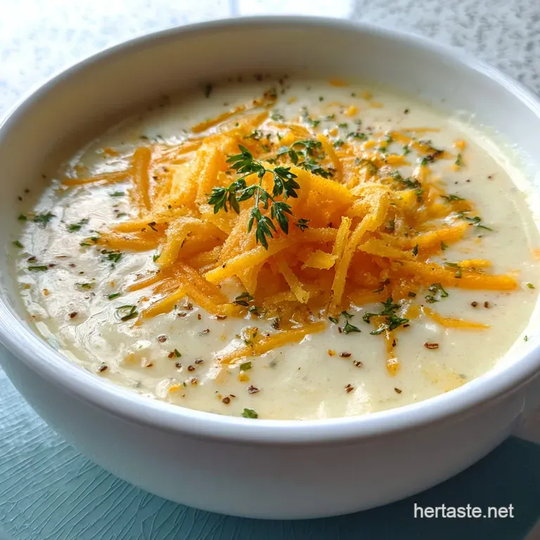 Creamy potato soup elegantly swirled in a white bowl, garnished with bacon crumbles, fresh chives, and a drizzle of sour c...