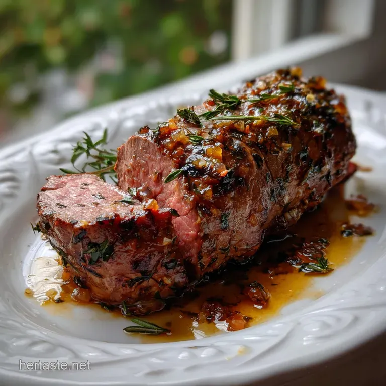 Perfectly cooked steak, glistening with rendered fat, sits atop a bed of greens, artfully drizzled with a balsamic reduction.