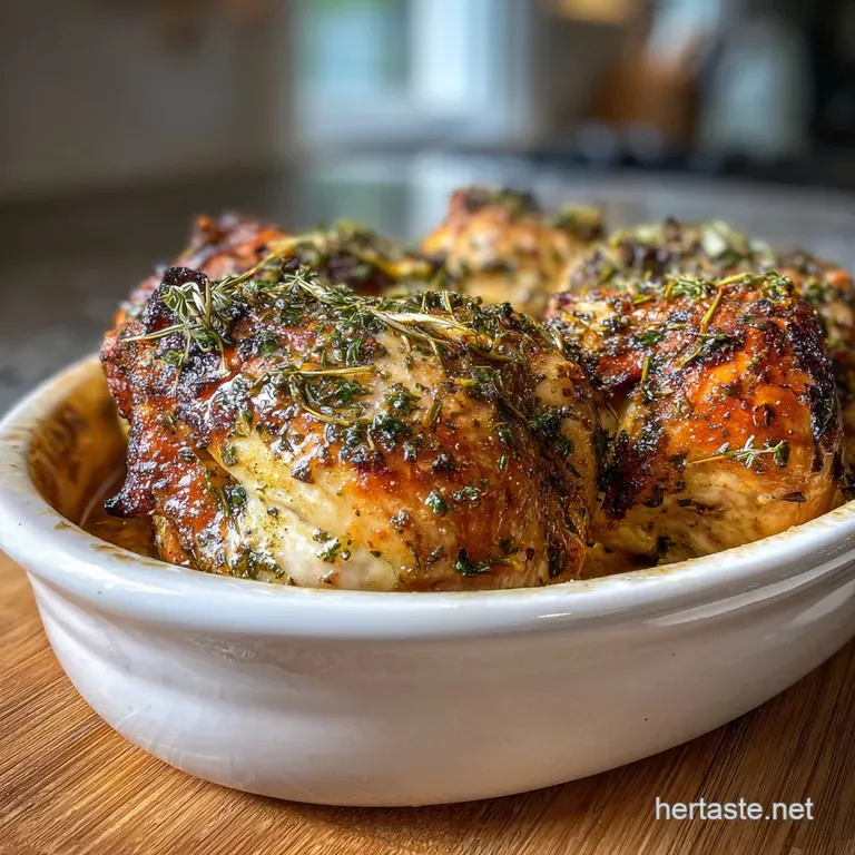 Plated perfection: Herb-crusted baked delight with roasted garlic, a sprinkle of fresh herbs, and a glistening drizzle of ...
