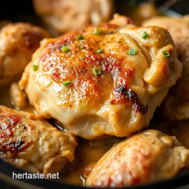 Fall-Off-The-Bone Crock Pot Chicken Thighs with Herby Gravy presentation
