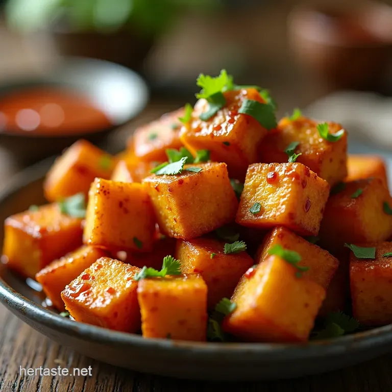 Firecracker Chilli Paneer Crispy Cubes in a Zesty Spicy Glaze presentation