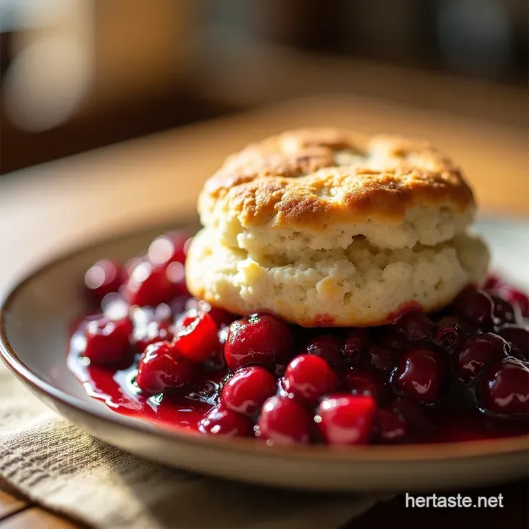 Bubbly Bliss My GoTo Summer Garden Fresh Cherry Cobbler with a Buttermilk Biscuit Topping presentation