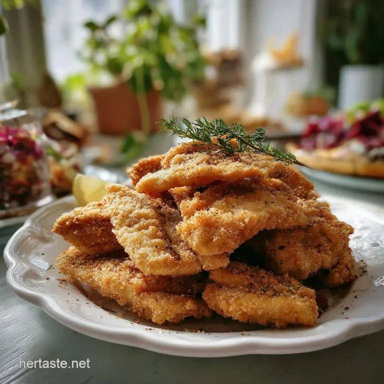 Flaky fried fish presented on a white plate with lemon wedges. The bright citrus contrasts with the golden fish.