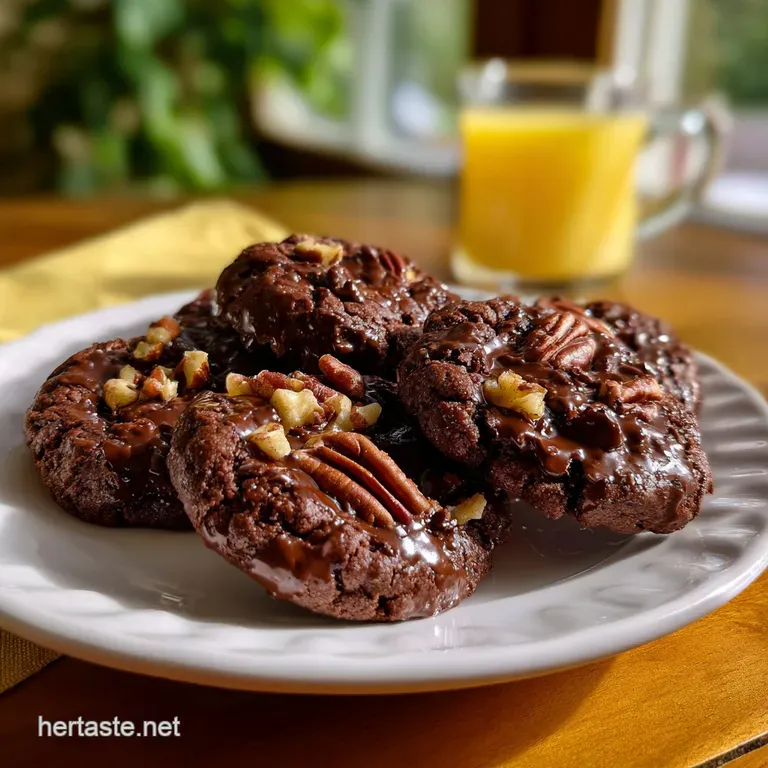 Elegant arrangement of dark chocolate cookies, lightly dusted with cocoa, on a white ceramic plate. Hints of texture and d...