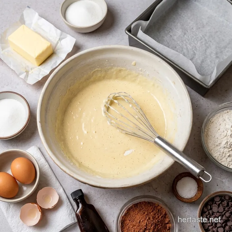Pale yellow creamy batter in a mixing bowl