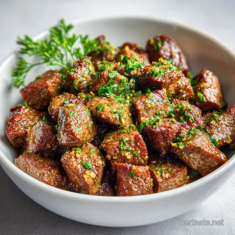Tender, glistening beef bites swimming in a rich, amber sauce. Served with a sprinkle of fresh herbs. Aromas of garlic and...