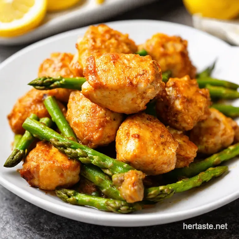 Garlic Butter Chicken Bites with Zesty Lemon Asparagus presentation