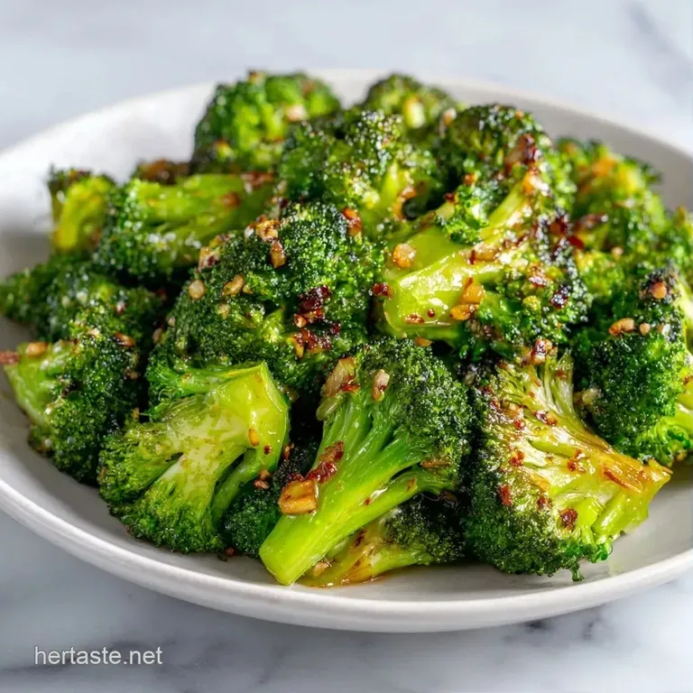 Tender roasted green florets arranged on a white platter, finished with a drizzle of golden butter and garlic.