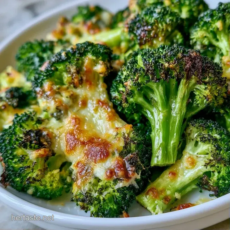 Roasted green florets with golden edges artfully arranged on a white ceramic platter with a sprinkle of parmesan.