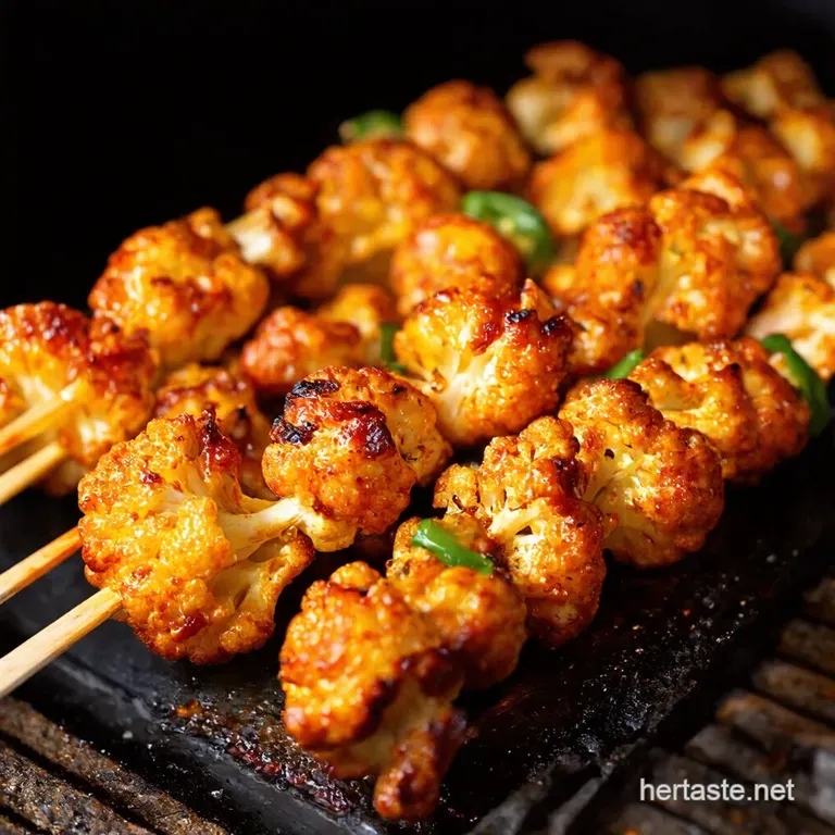General Tsos Cauliflower Kabob Skewers Grilled to Perfection presentation