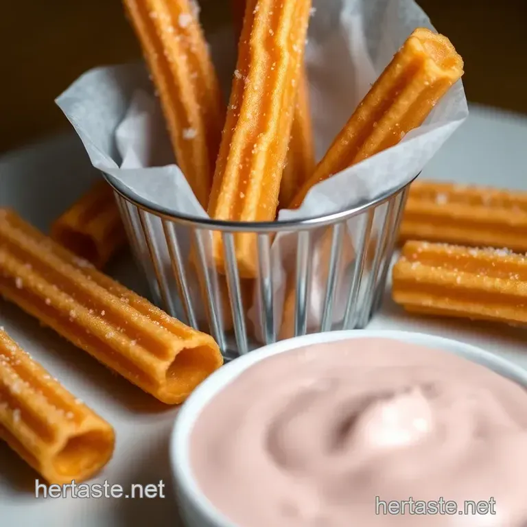 Golden Crispy Churros with Chocolate Sauce presentation