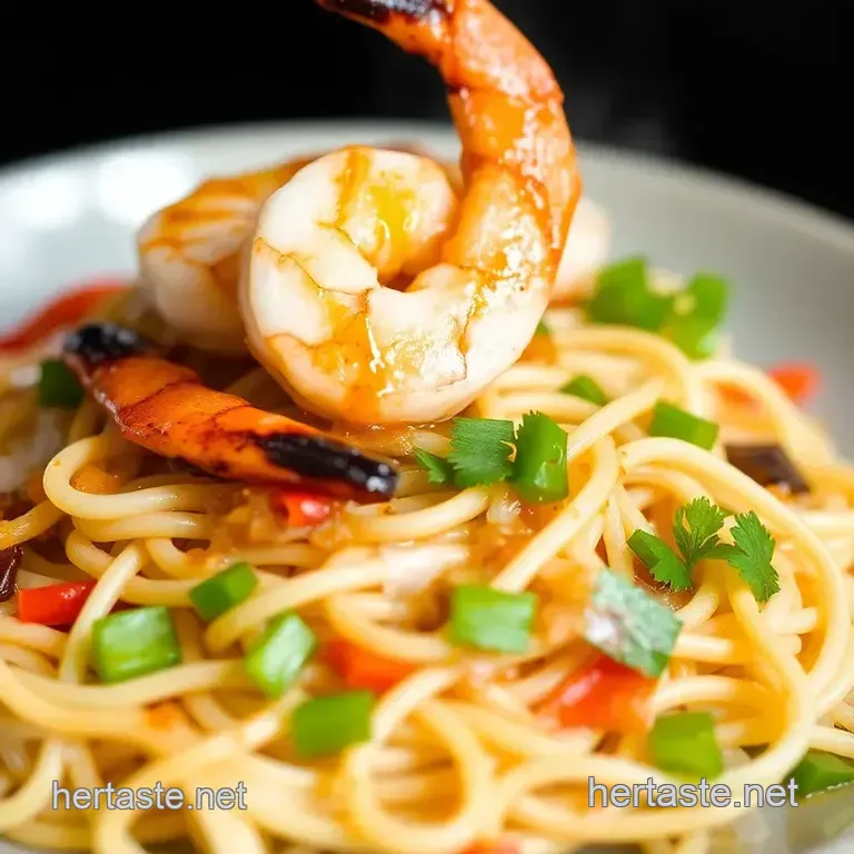 Grilled Shrimp on Rice Noodles presentation