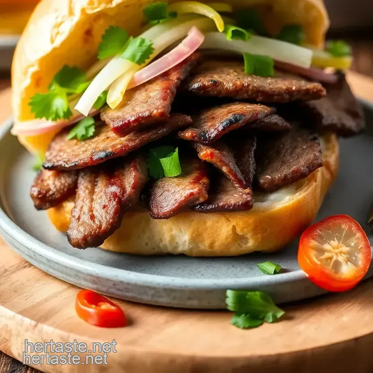 Grilled Ribeye Beef Banh Mi Sandwich presentation