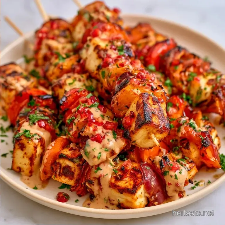 Halloumi Vegetable Skewers with Pomegranate Tahini