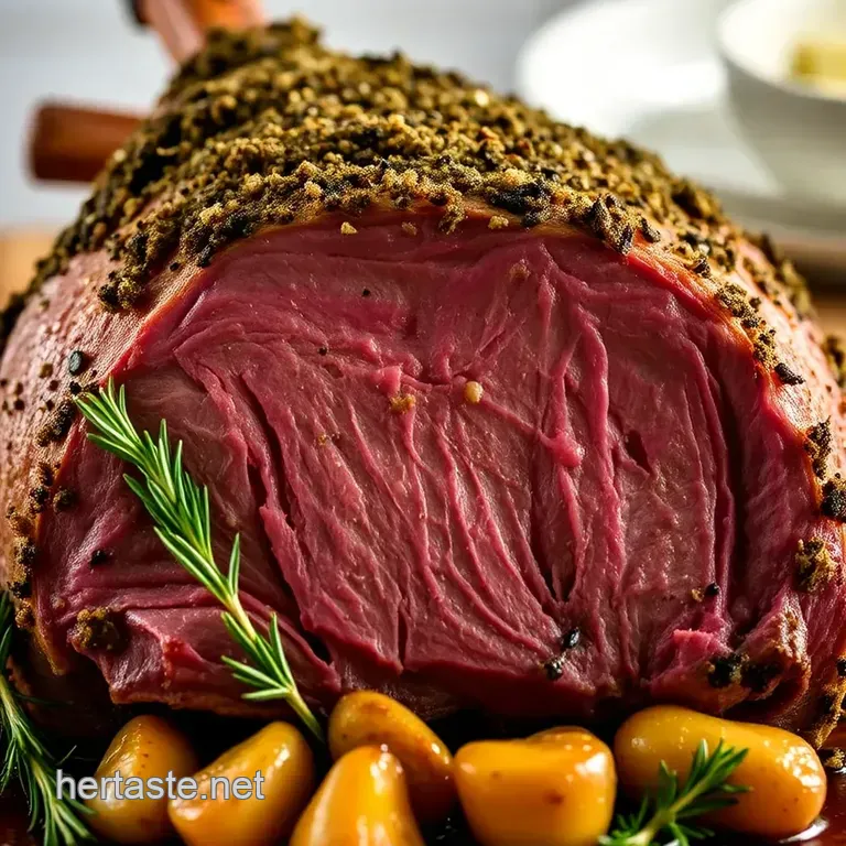 Herb-Crusted Leg of Lamb Roast with Garlic & Rosemary presentation