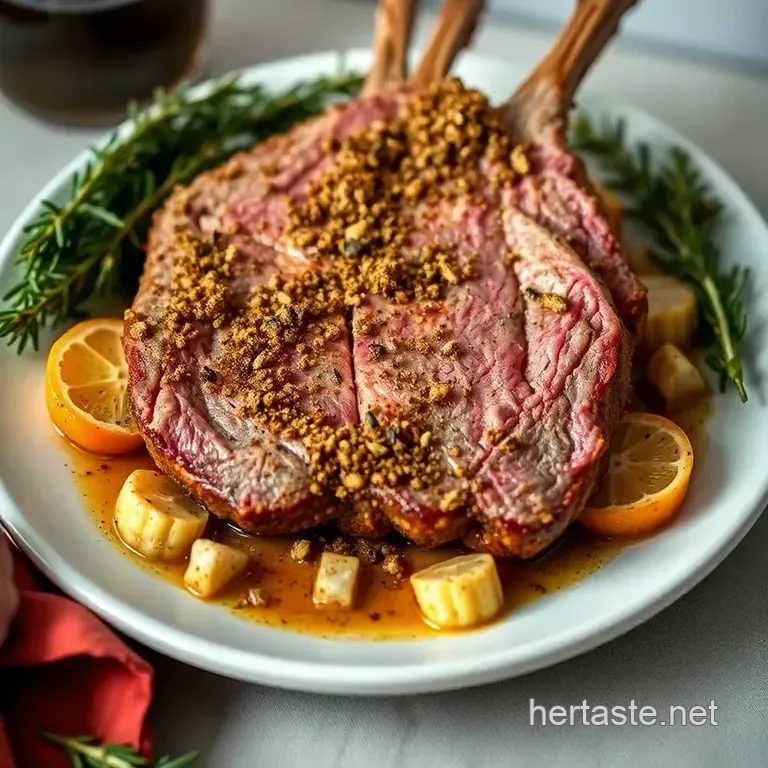 Herb-Crusted Rack of Lamb with Garlic Mashed Potatoes presentation