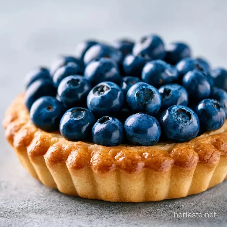 A neat slice of purple fruit pastry on a white plate, paired with a swirl of whipped cream and a fresh mint leaf.