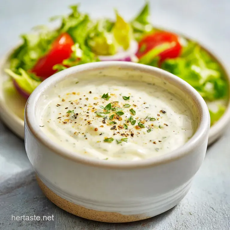 A delicate swirl of pale green ranch dressing in a small ceramic dish, garnished with fresh dill sprigs.